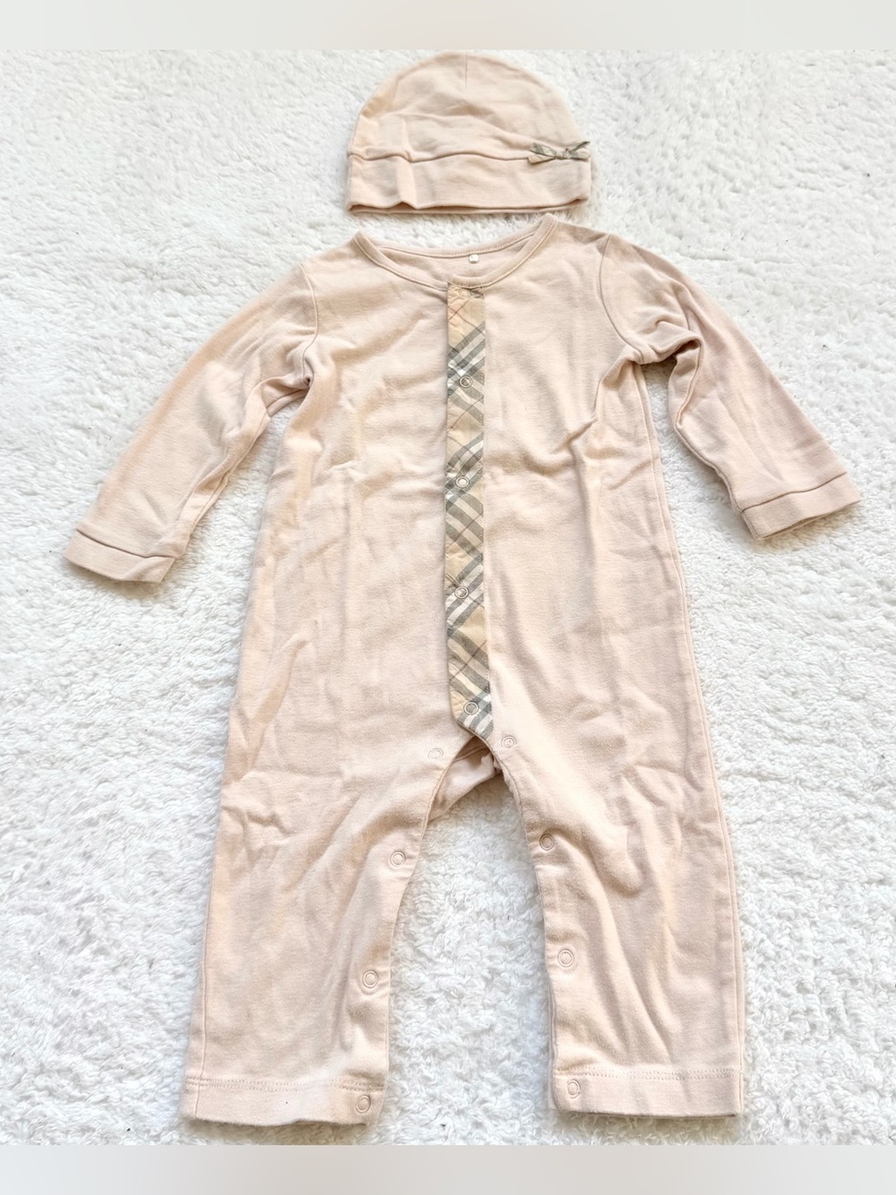 Burberry baby girl romper pink nova check plaid 9m one piece Hat